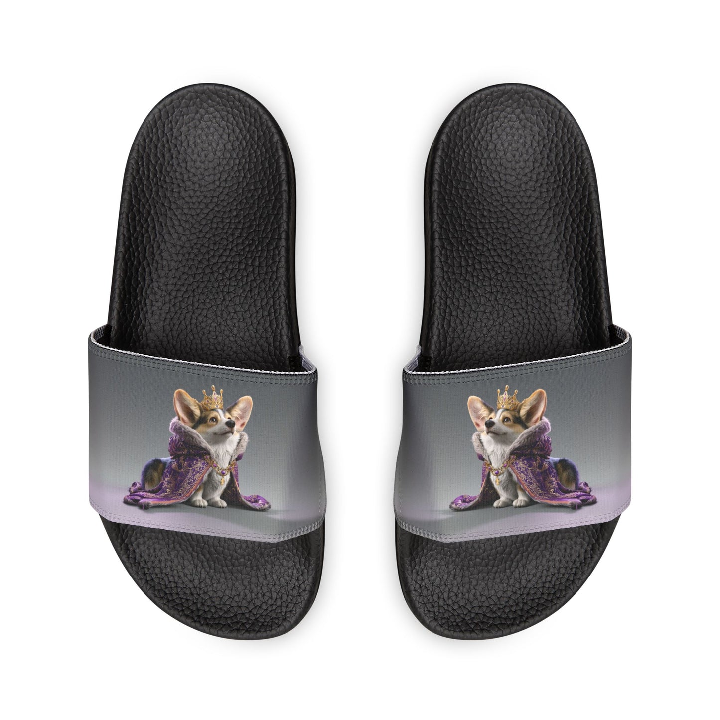 King Pup Cute Corgi Face Men's Slide Sandals - Casual Pool & Beach Slides