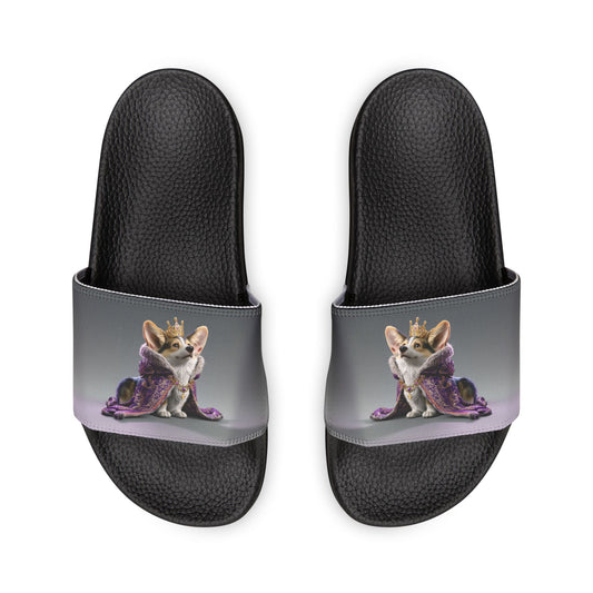 King Pup Cute Corgi Face Men's Slide Sandals - Casual Pool & Beach Slides