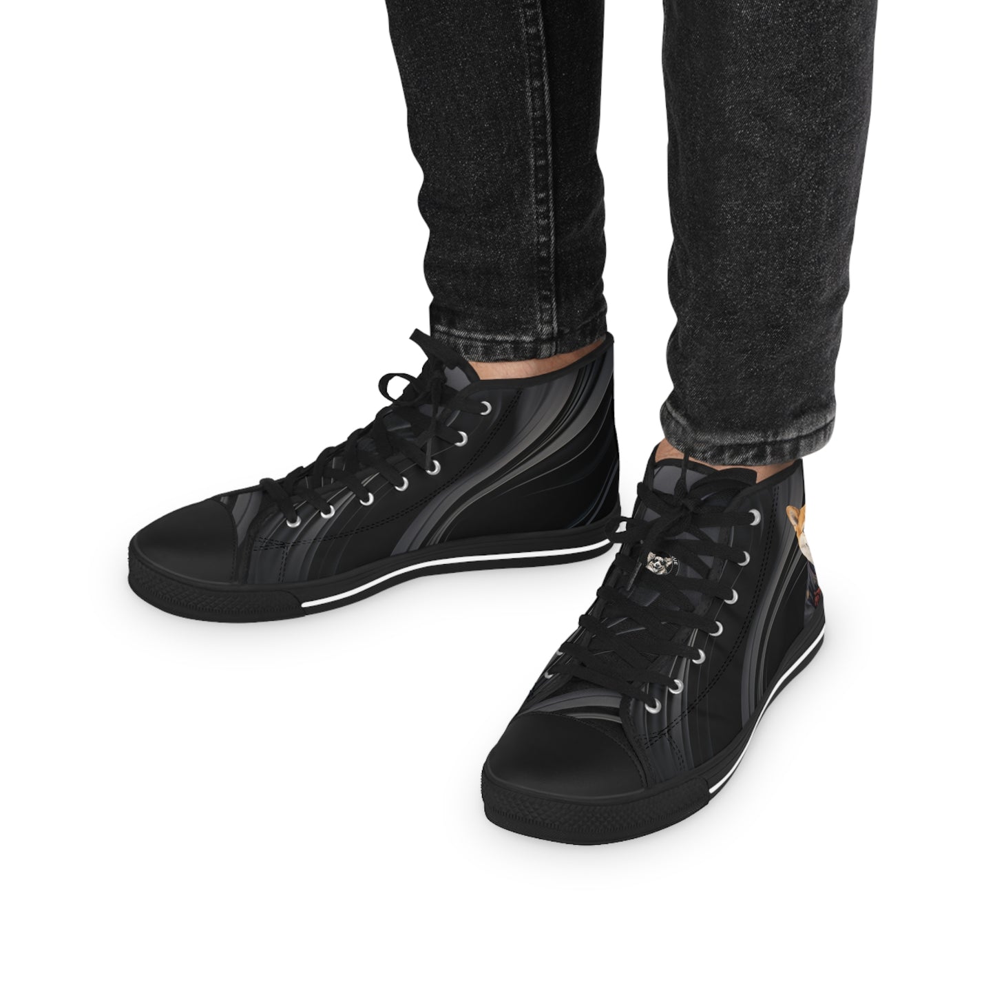 Samurai Corgi Black Wave Men's High Top Casual Canvas Sneakers