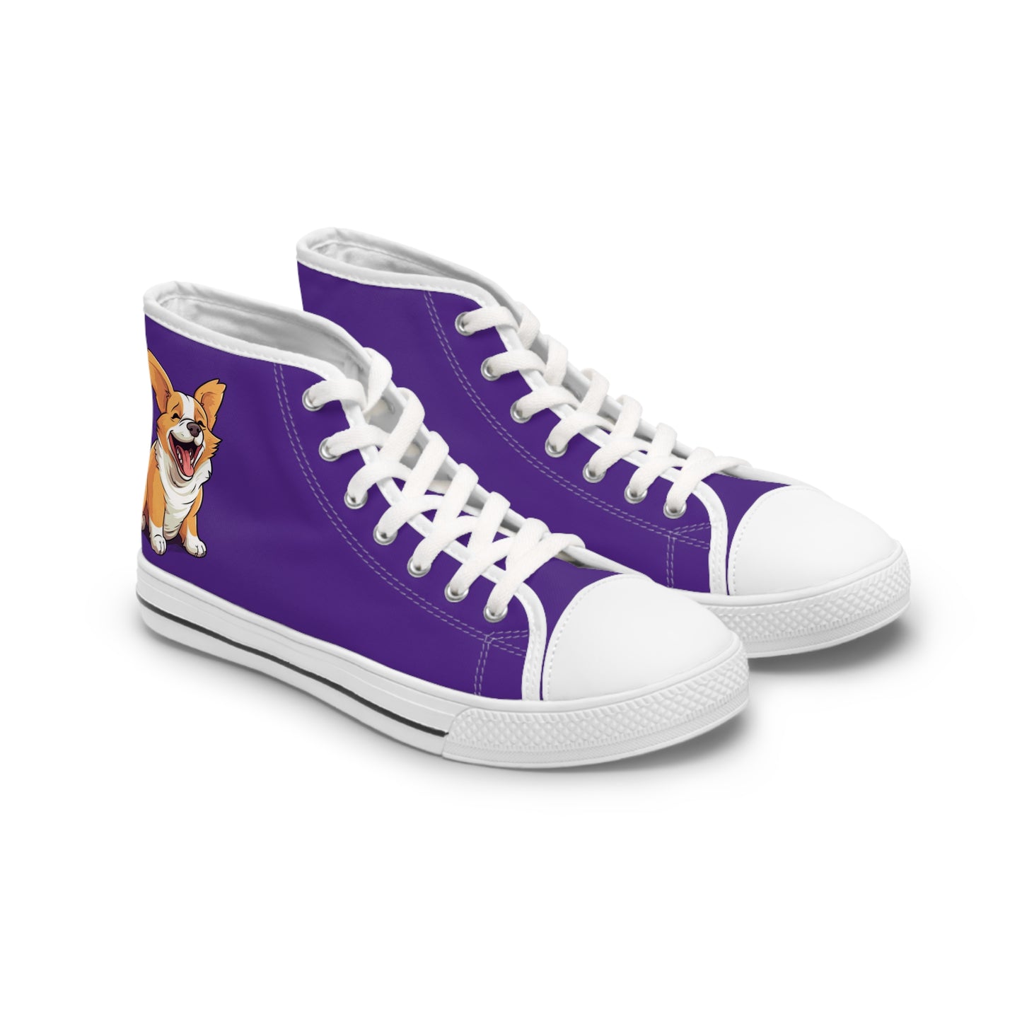 Jolly Jiggling Corgi Women's High Top Casual Purple Canvas Sneakers