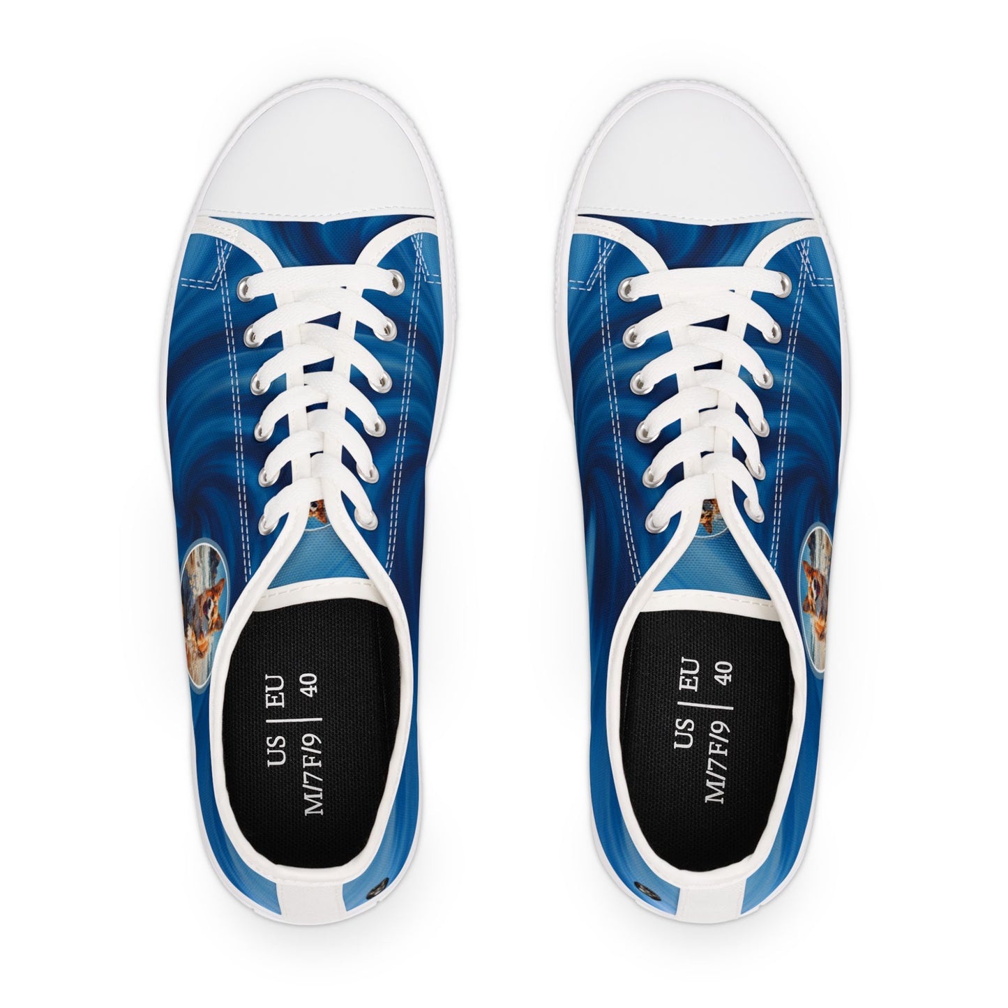 Coastal Corgi Blue Swirl Women's Low Top Casual Canvas Sneakers