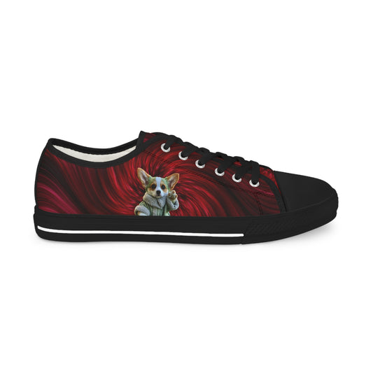 Baby Corgi Men's Casual Canvas Low Top Sneakers Inside a Swirling Red Galaxy. May the Corgi Be With You!
