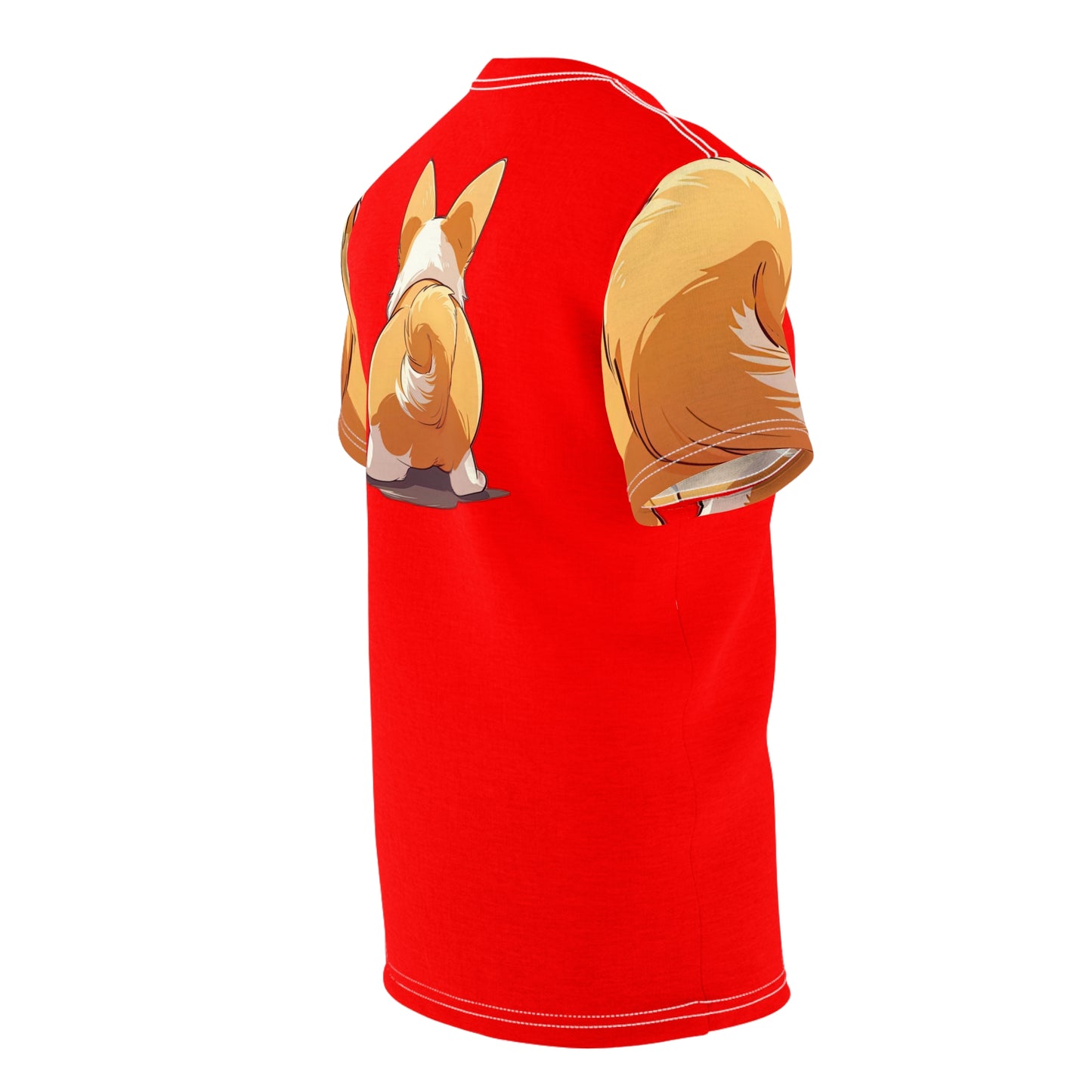 Booty Call Corgi Artistic Unisex Red Bold Fashion Tee — What's tan and red and wiggles all over?