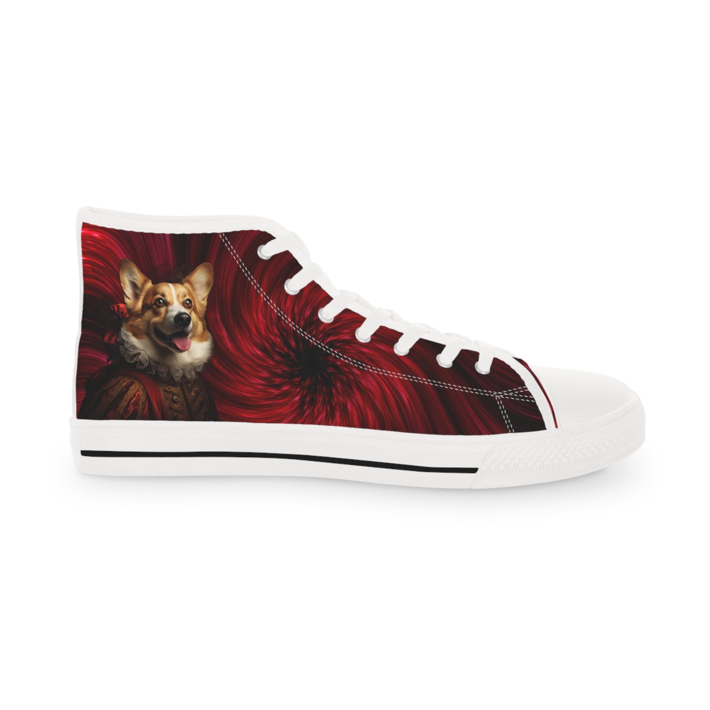 Renaissance Corgi in a Ruff - Artistic Gothic Men's High Top Casual Canvas Sneakers with a Red Swirl
