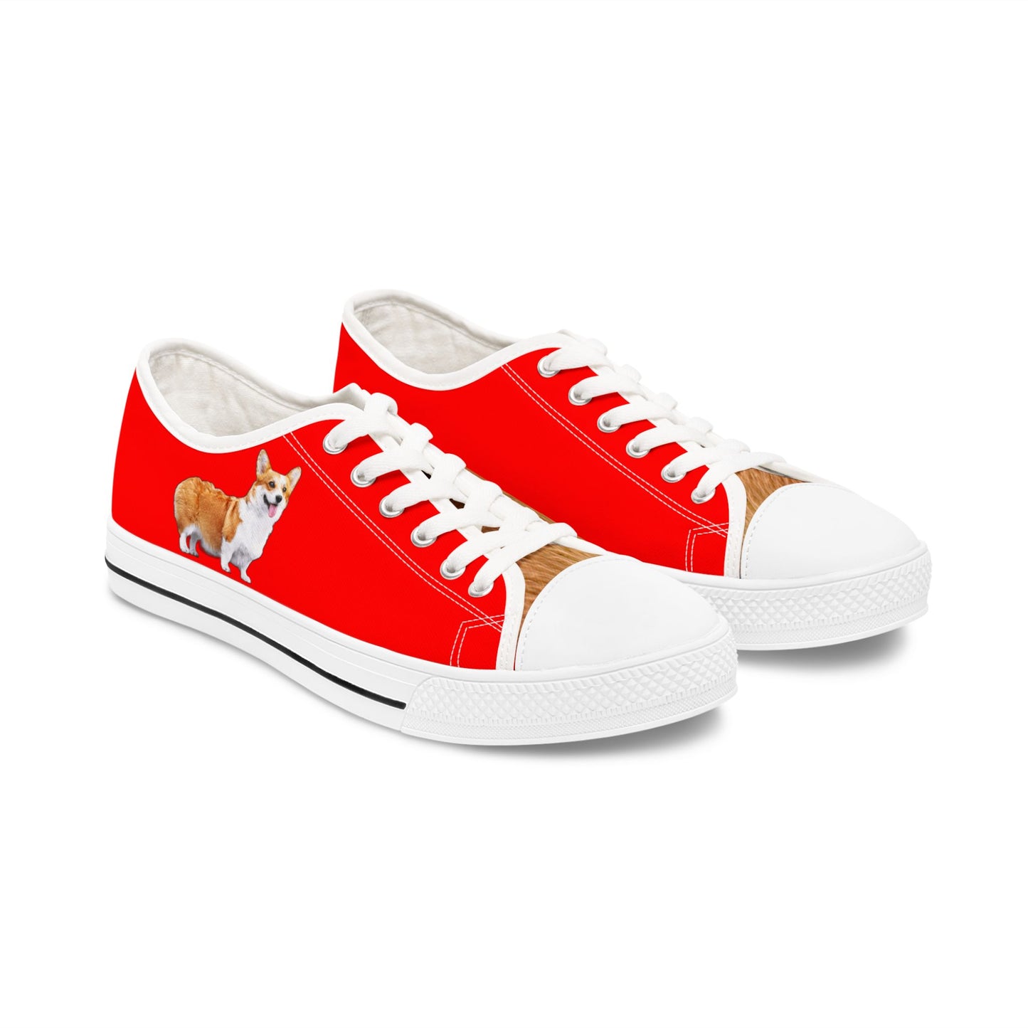 Best in Show Corgi Portrait Women's Casual Low Top Sneakers on Red Canvas