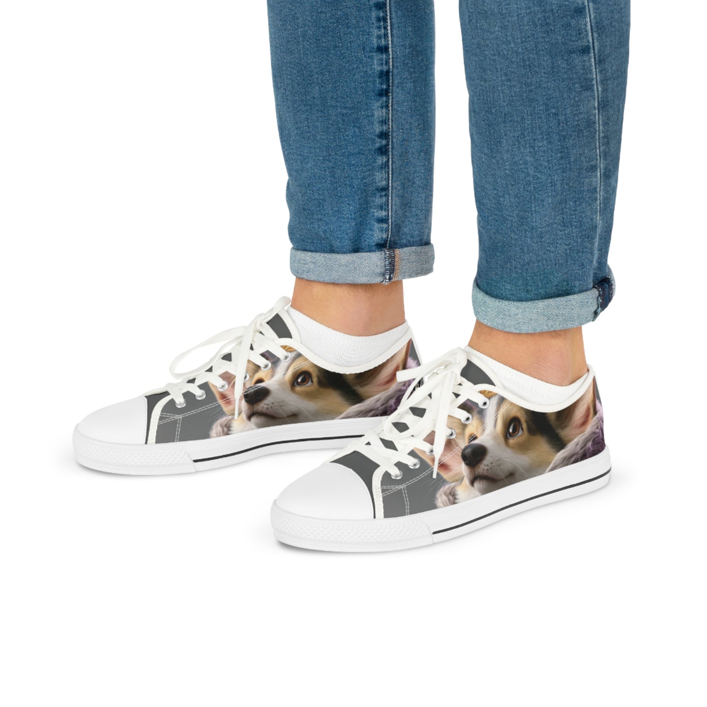 King Pup Cute Corgi Face Men's Low Top Casual Canvas Sneakers