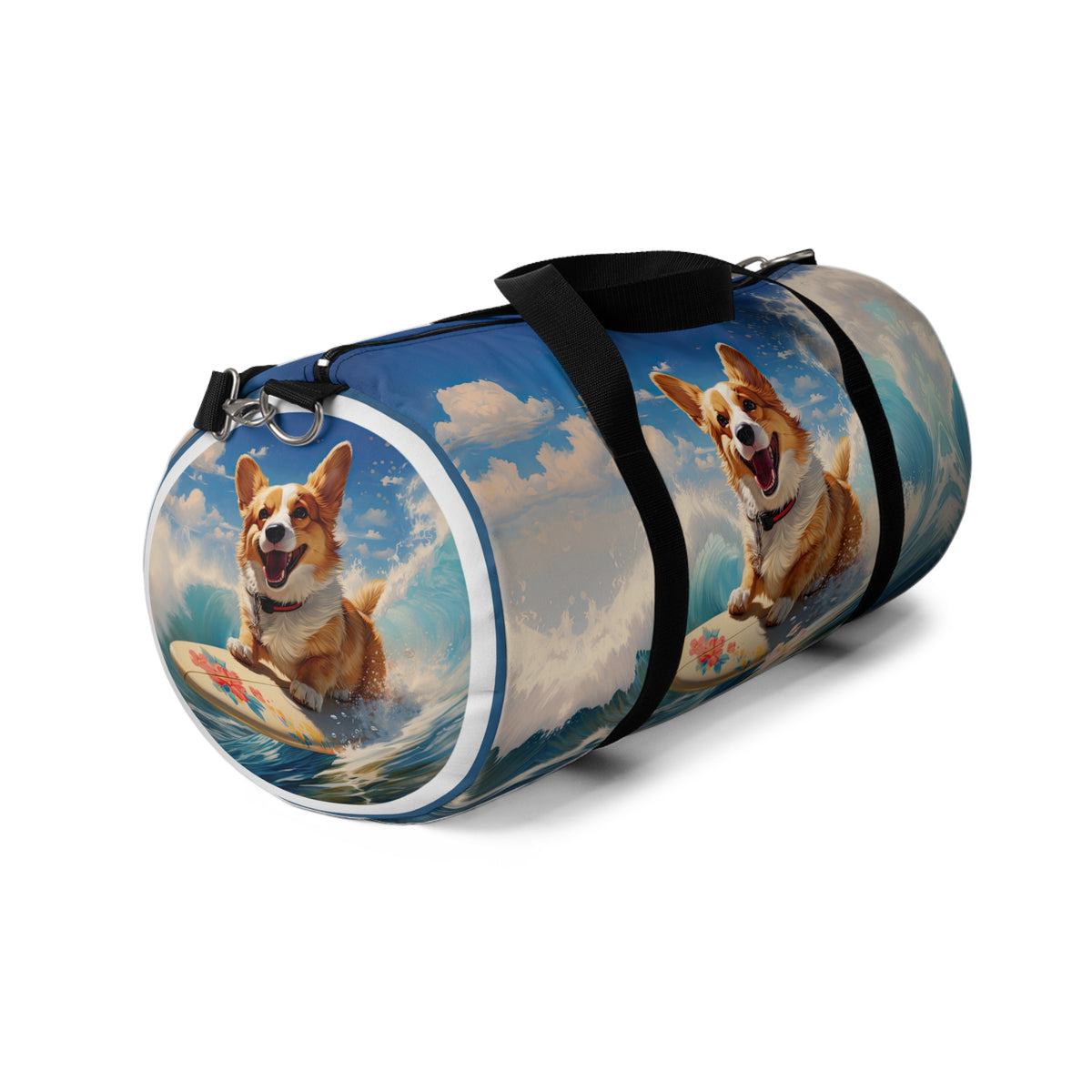 Cowabunga Surfing Corgi Duffel Bag - Fun Beach Theme Corgi Travel Gym Bag
