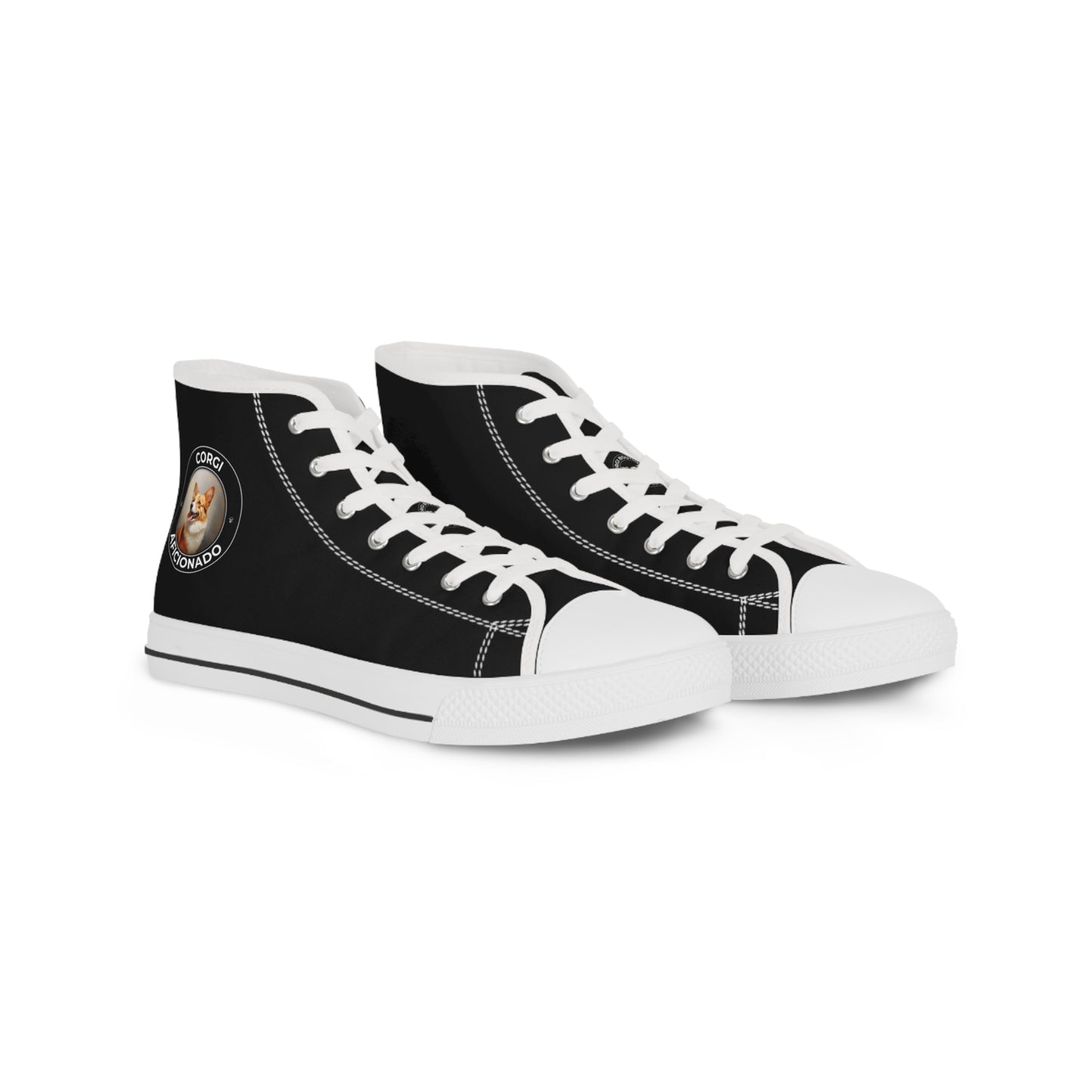 Corgi Aficionado Men's High Top Casual Black Canvas Sneakers with a Classic Corgi Portrait