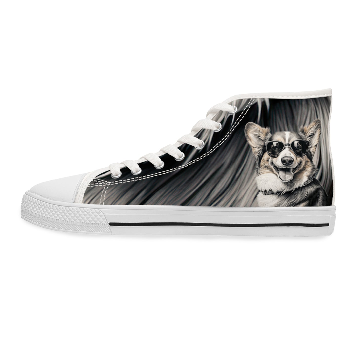 Corgi Cool Portrait in Shades Women's High Top Casual Black & White Canvas Sneakers