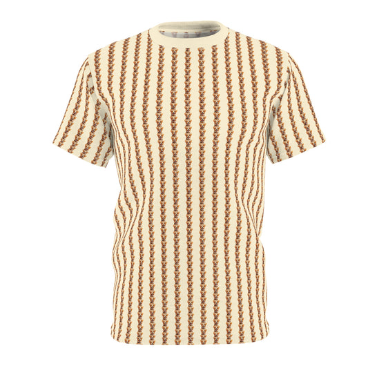 Hugs & Heartstrings Pinstripes Unisex Bold Designer Tee - Puppy Love Repeater on Vanilla Cream