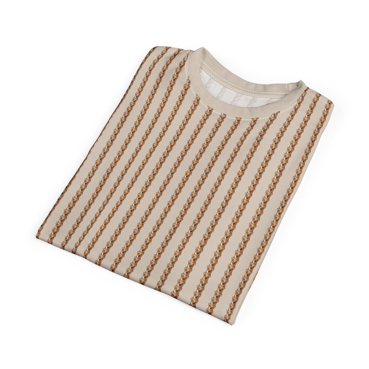 Precious Puppy Pinstripes Unisex Bold Designer Tee - Tiny Corgi Motif Beyond Belief on Toffee Cream