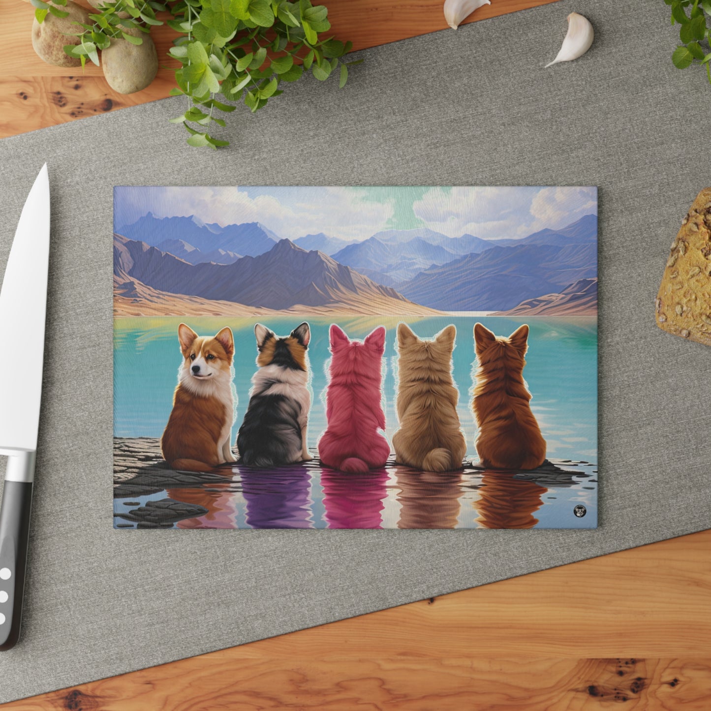 Corgi Lake - Glass Cutting Board