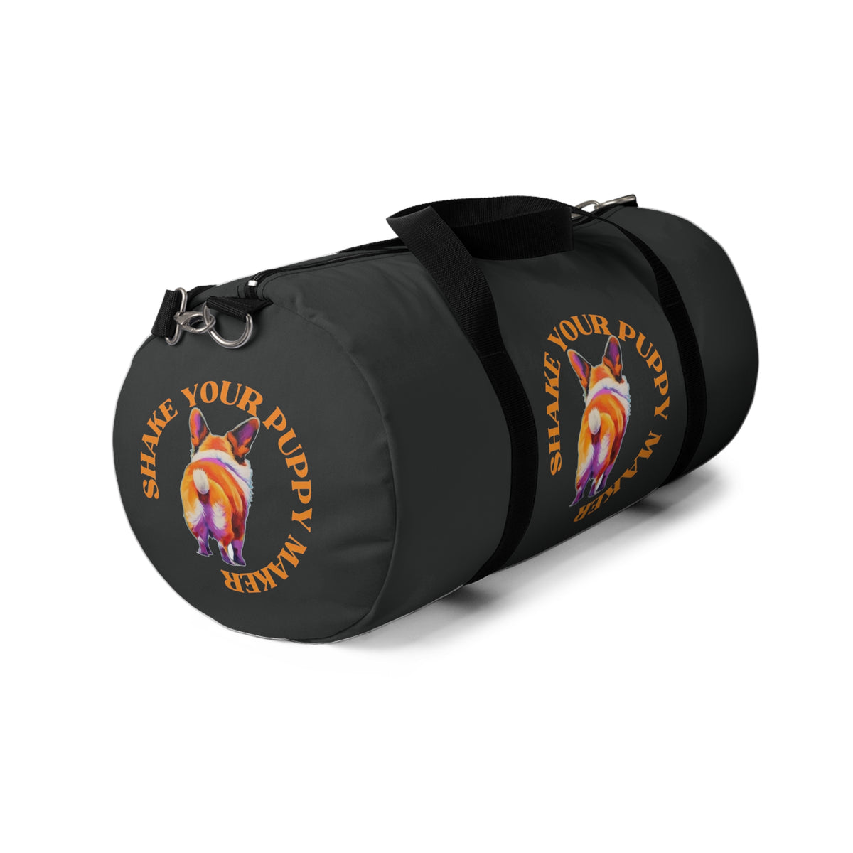 Shake Your Puppy Maker Duffel Bag - Fun Corgi Humor Charcoal Travel Gym Bag