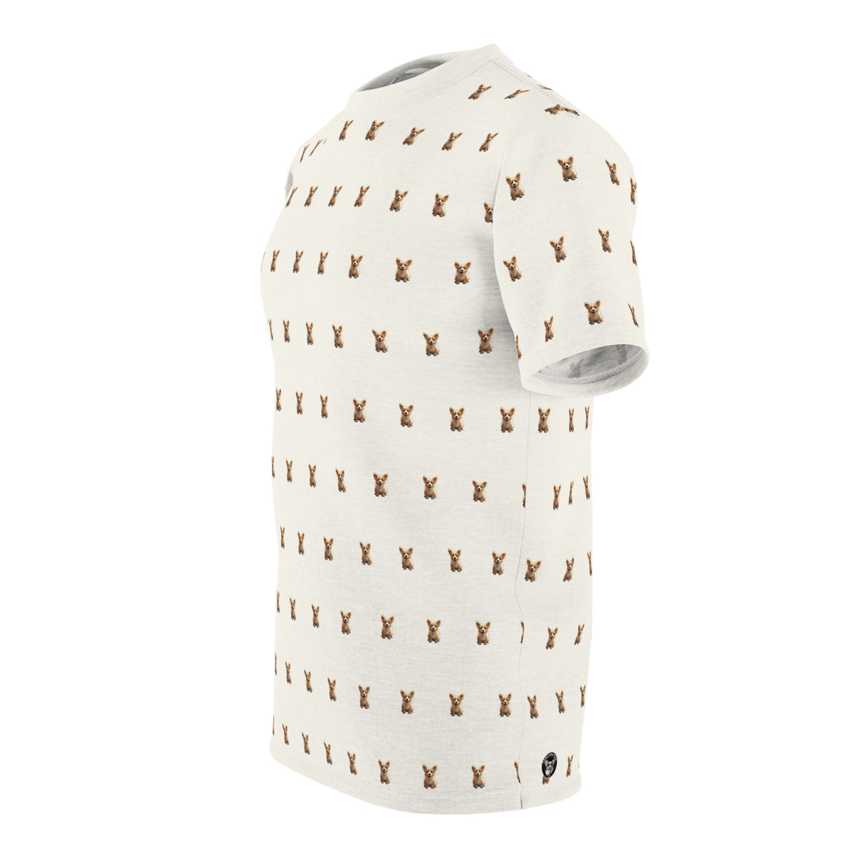 Swathed in Sweet Unisex Bold Designer Tee - Captivating Corgi Repeater on Marzipan White
