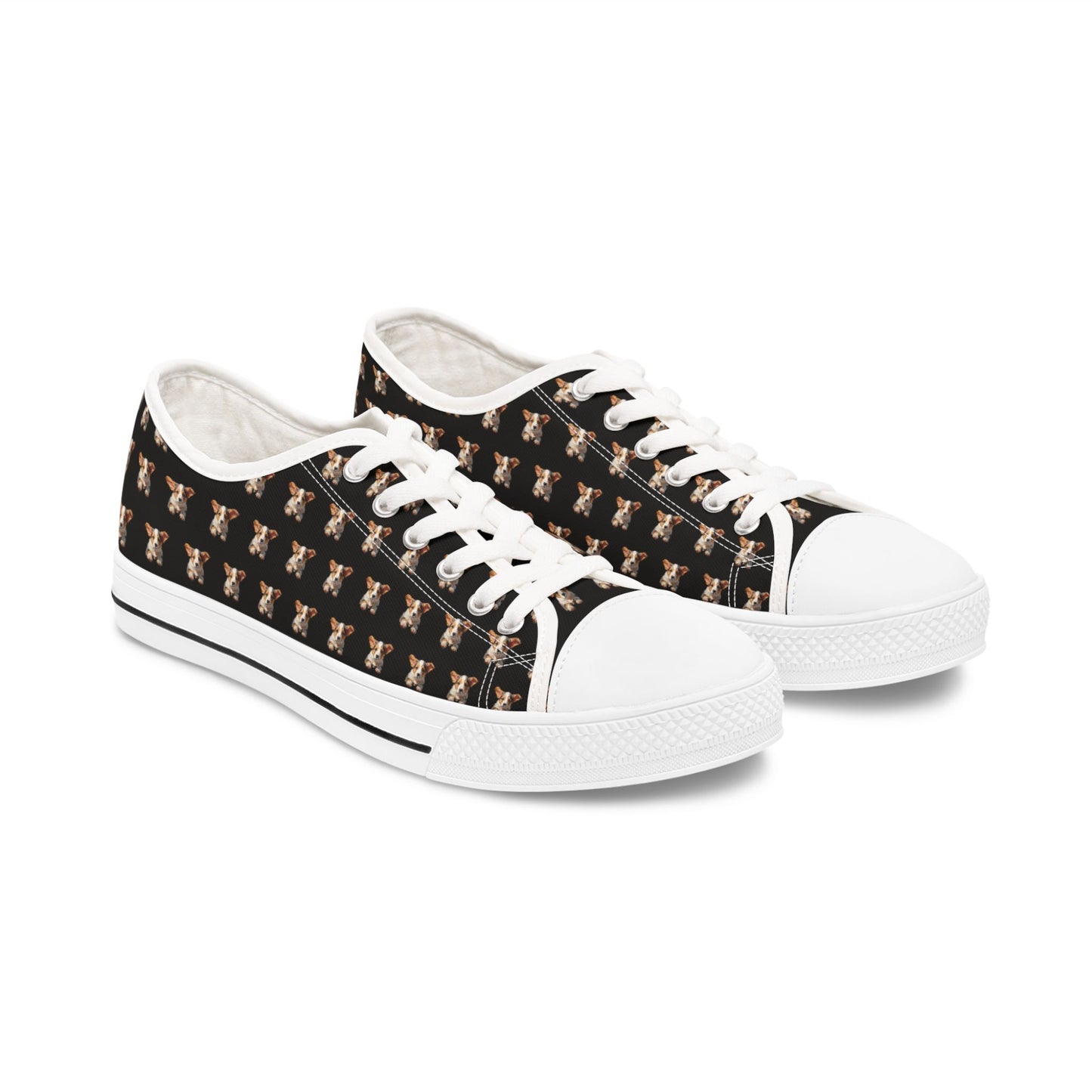 Puppy Corgi Portrait Women's Low Top Casual Black Canvas Sneakers