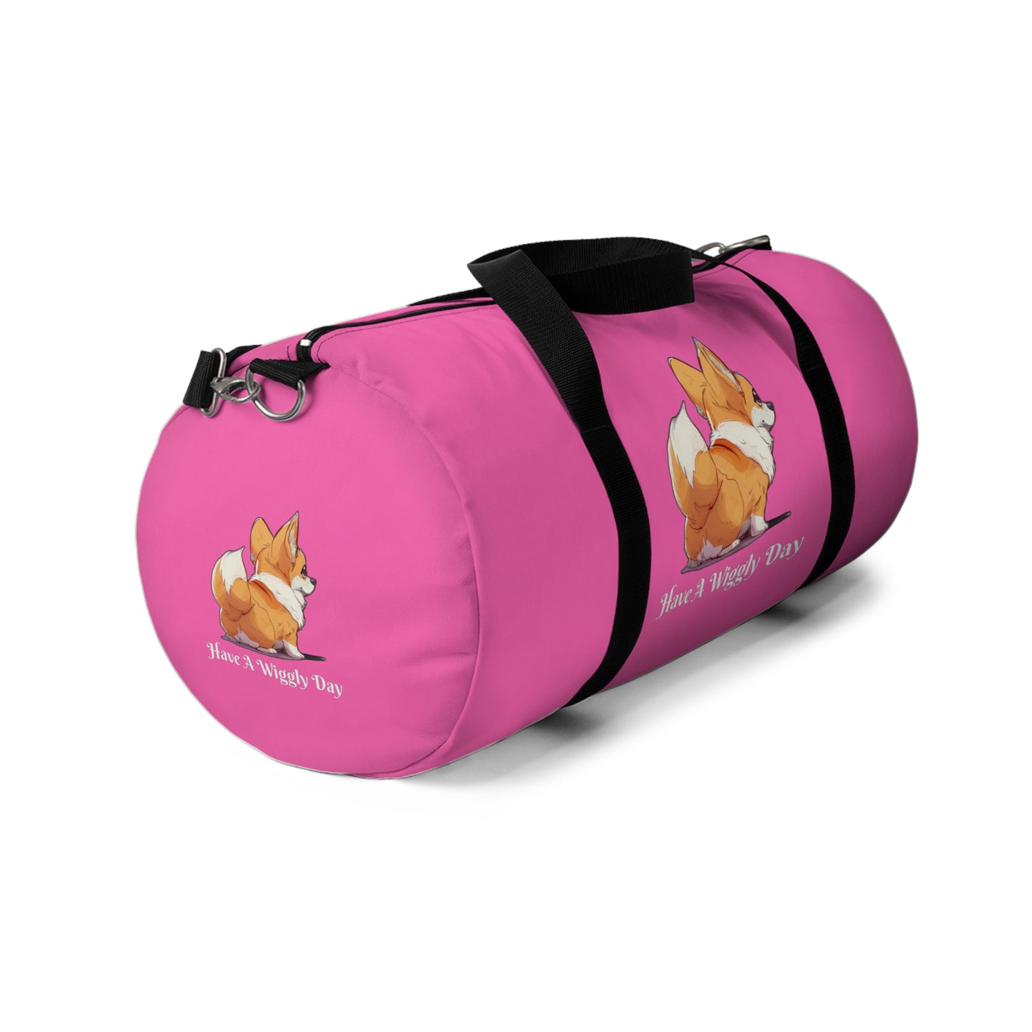 Have a Wiggly Day Duffel Bag - Fun Pink Corgi Travel Gym Bag