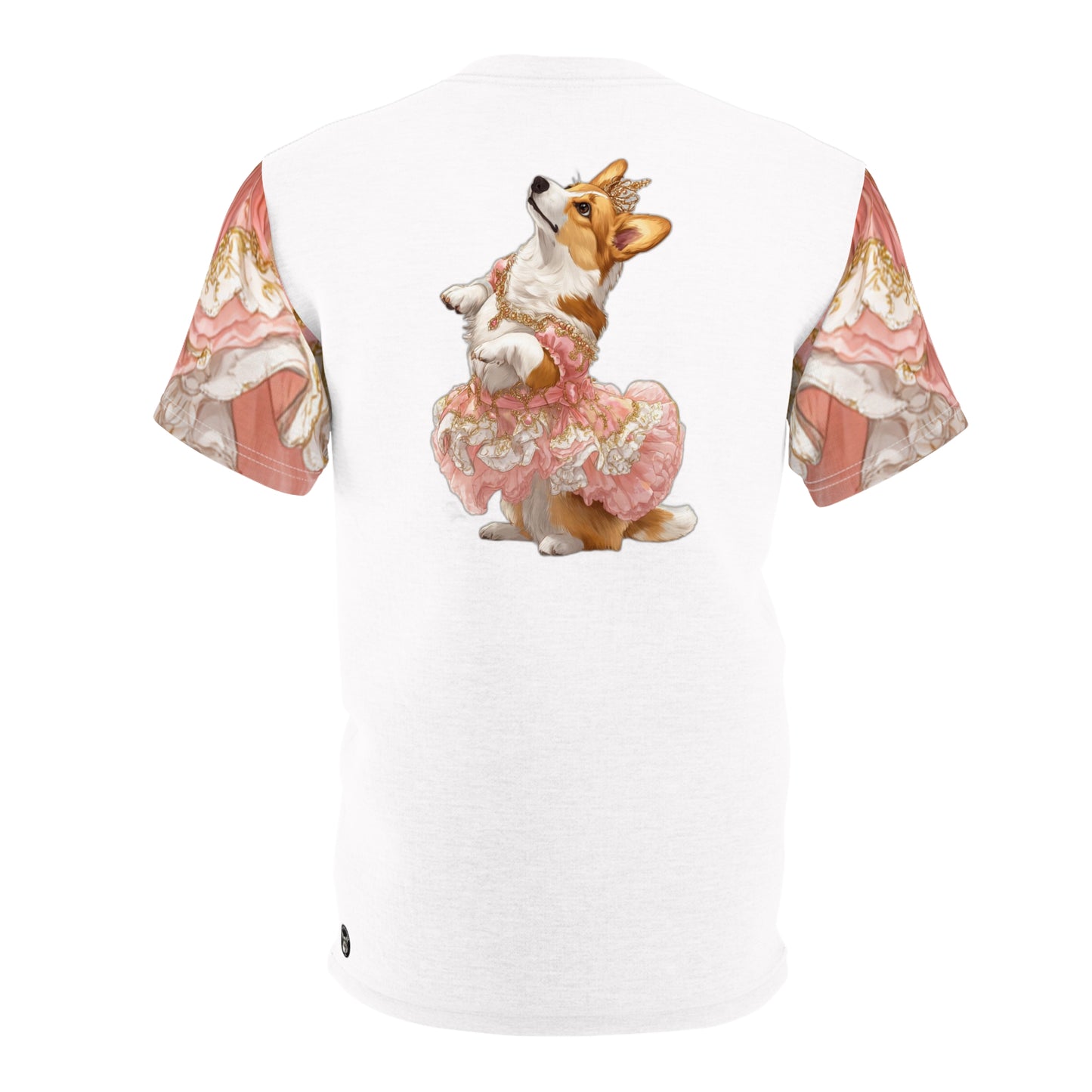 Princess Corgi Artistic Pink Accented Floral Bold Fashion Tee — Painted Corgi With Pink Roses T‑Shirt