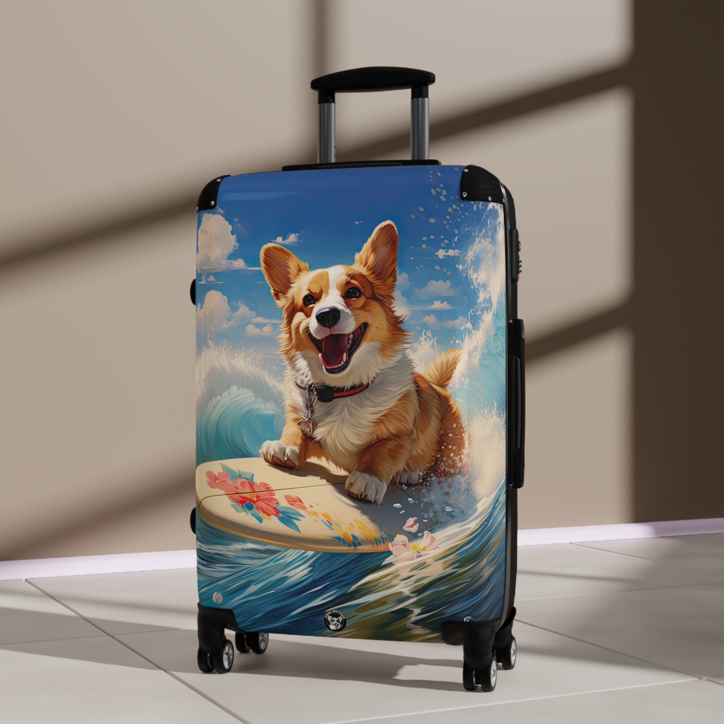 Cowabunga Surfing Corgi Suitcases — Ocean Theme Corgi Beach Rolling Luggage