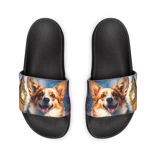 Corgi & Big Ben in London Women's Casual Multicolor Slide Sandals - Pool & Beach Slides