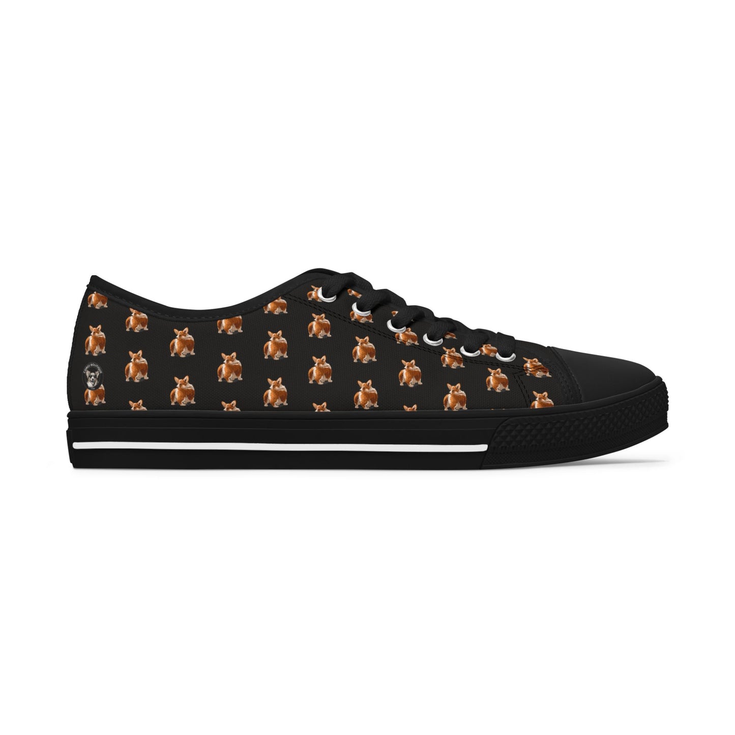 Corgi Contempt Mosaic Pattern Women’s Low Top Casual Black Canvas Sneakers