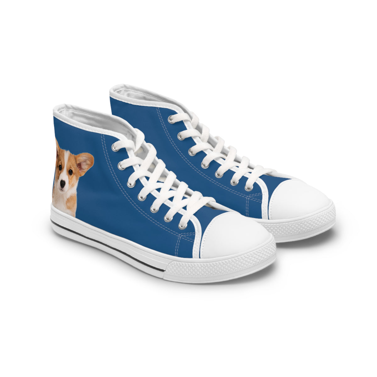 Ethereal Gaze Women's High-Top Sneakers - Corgi Kisser on Daytona Dusk Canvas