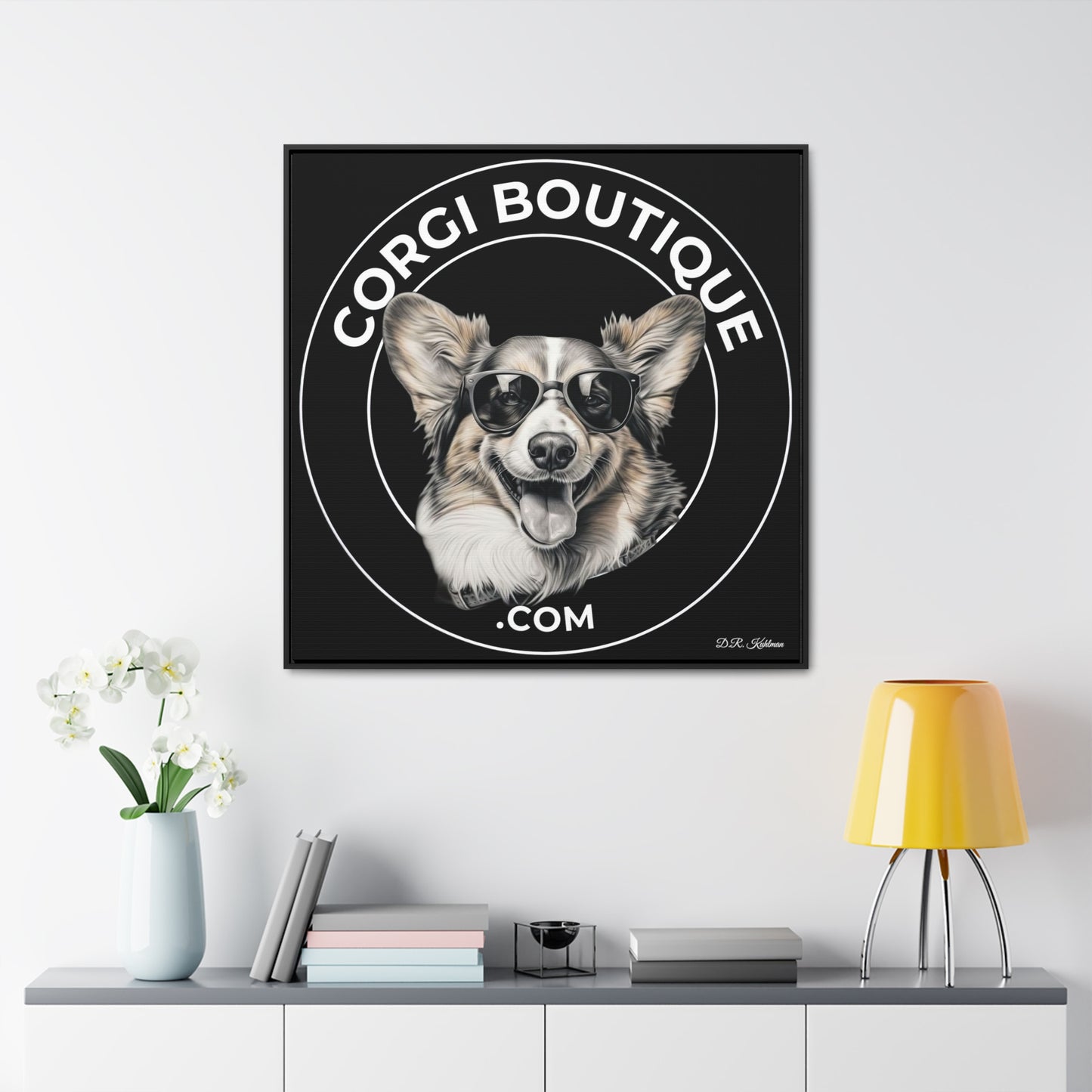 Corgi Boutique - Framed on Canvas