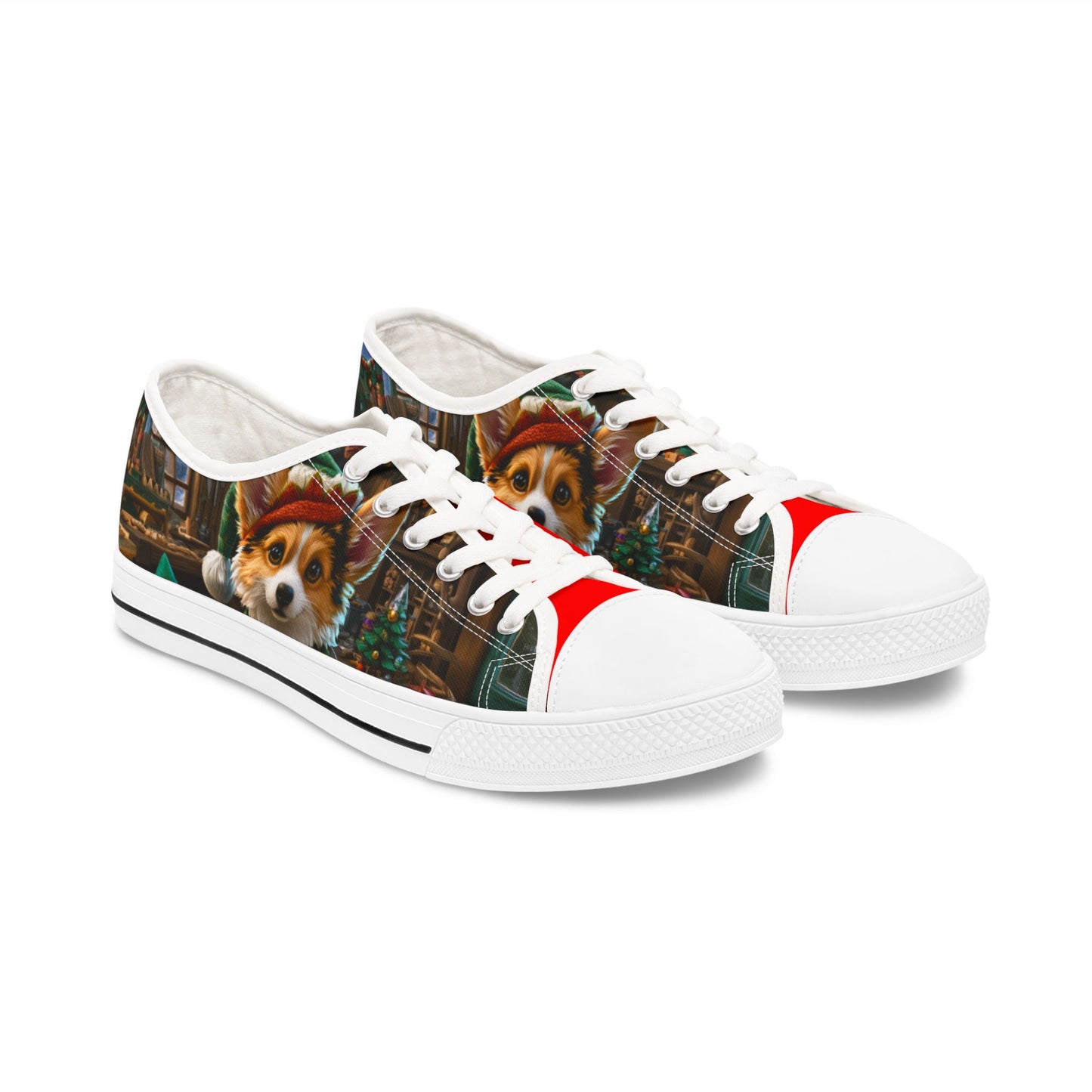 Santa's Little Helper Festive Corgi Christmas Women's Low Top Casual Canvas Sneakers