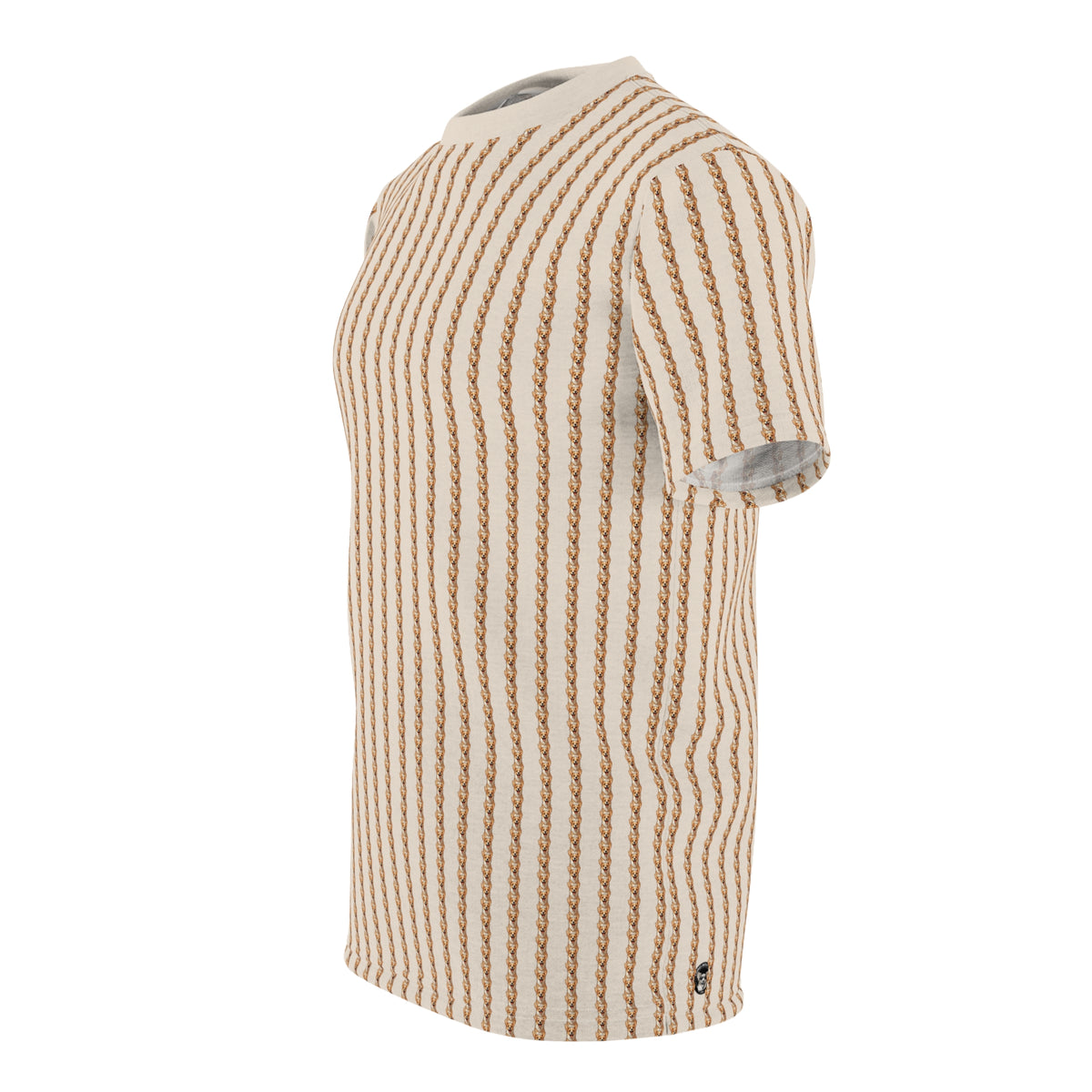 Precious Puppy Pinstripes Unisex Bold Designer Tee - Tiny Corgi Motif Beyond Belief on Toffee Cream