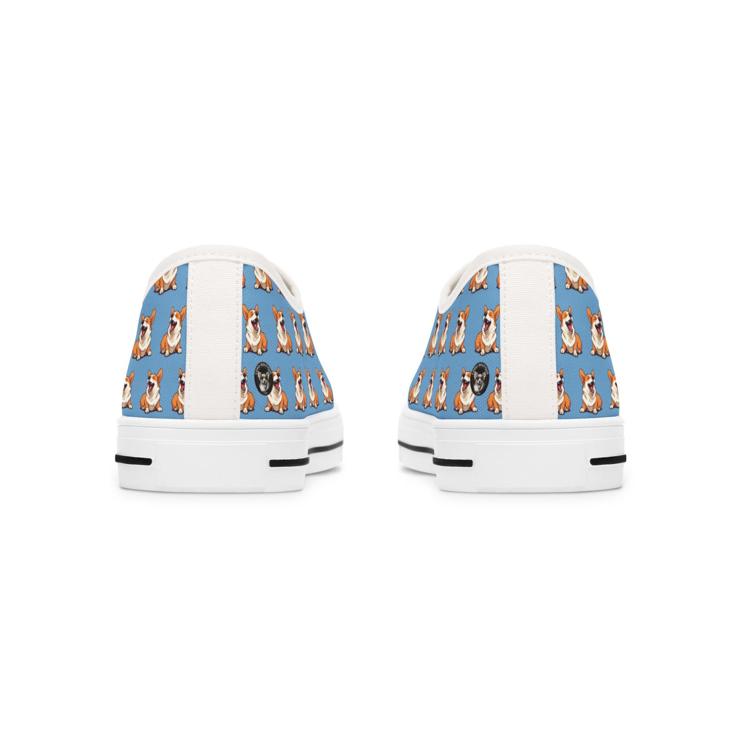 Comical Corgi Mosaic Pattern Women’s Low Top Casual Blue Canvas Sneakers