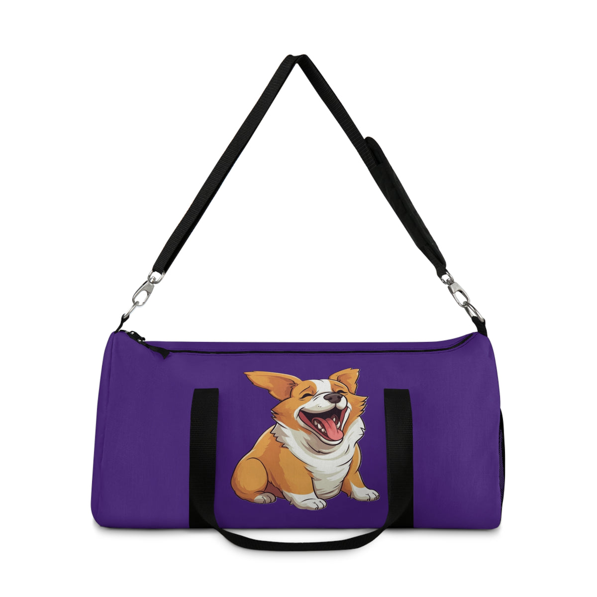 Jolly Jiggling Animated Corgi Duffel Bag - Cute Purple Corgi Travel Gym Bag
