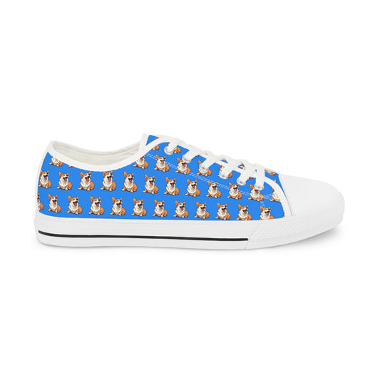 Comical Corgi All Smiles Repeater Pattern Men’s Low-Top Casual Blue Canvas Sneakers