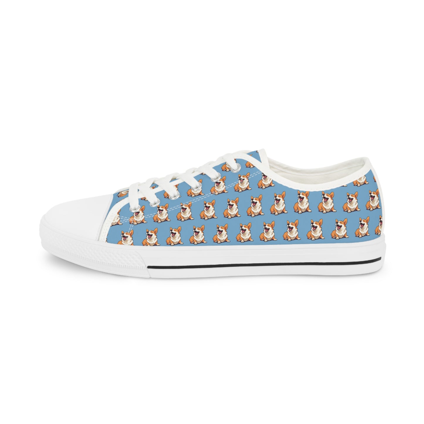 Comical Corgi Mosaic Pattern Men’s Low-Top Casual Blue Canvas Sneakers