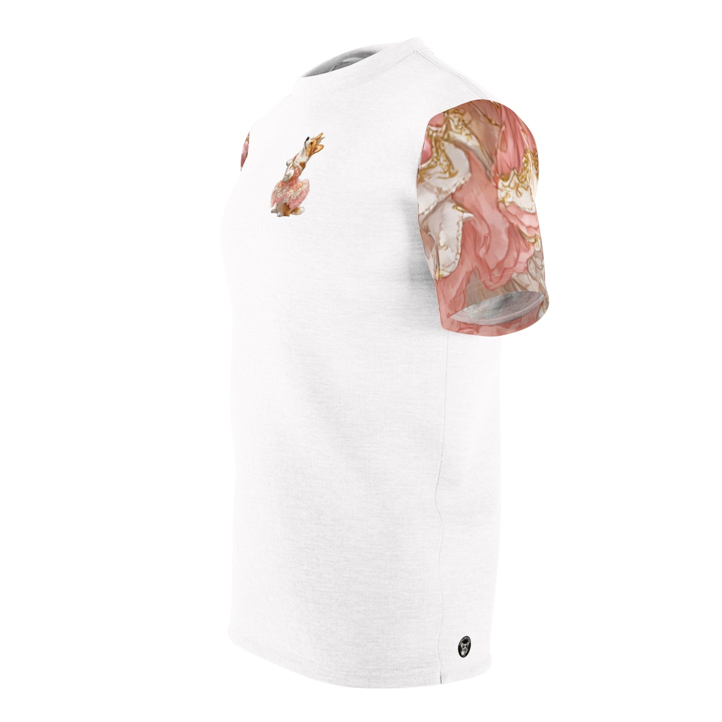 Princess Corgi Artistic Pink Accented Floral Bold Fashion Tee — Painted Corgi With Pink Roses T‑Shirt