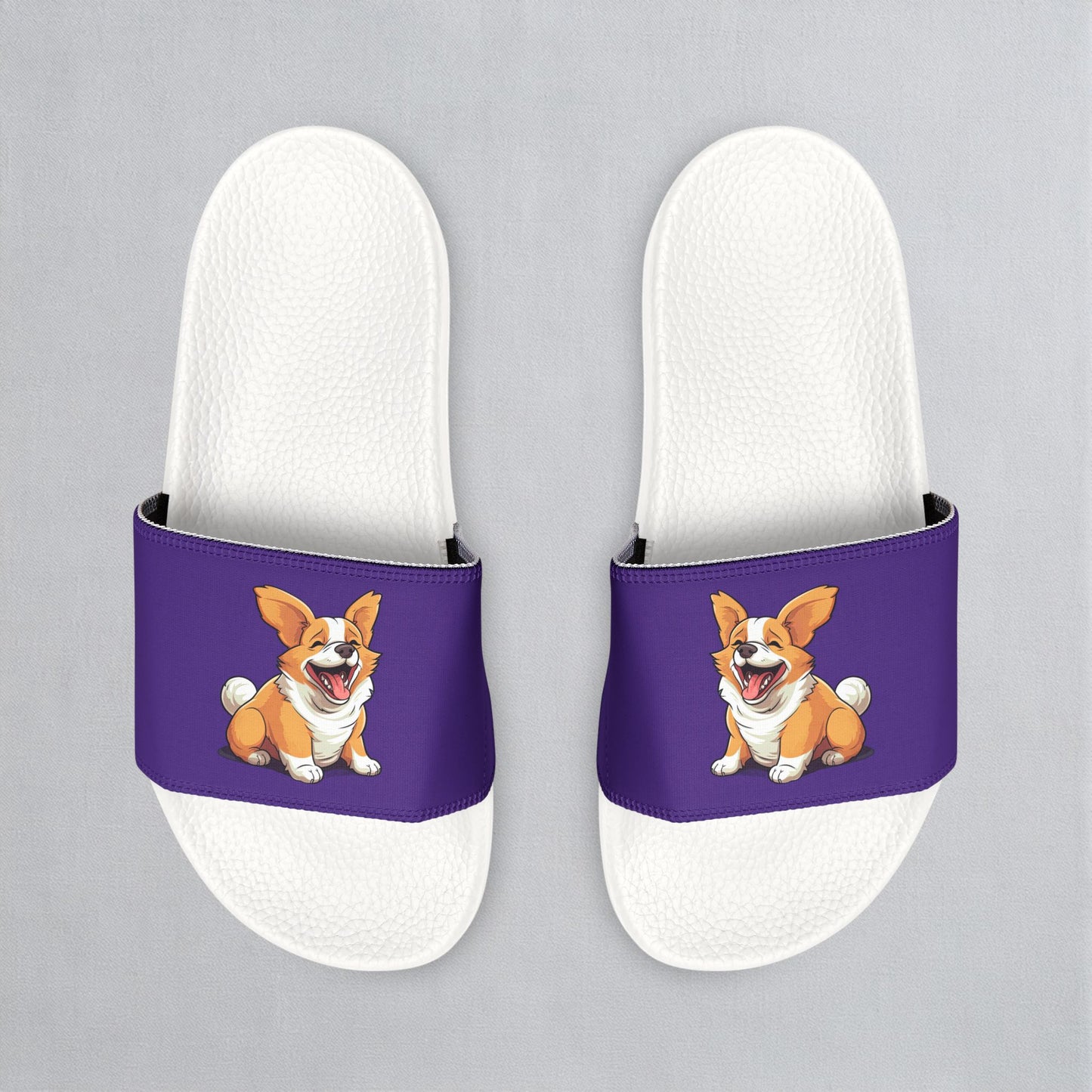 Jolly Jiggling Corgi Men's Purple Slide Sandals - Casual Pool & Beach Slides