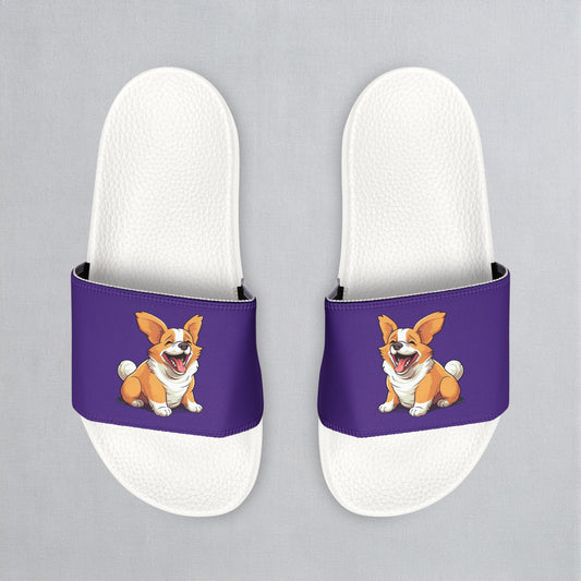 Jolly Jiggling Corgi Men's Purple Slide Sandals - Casual Pool & Beach Slides