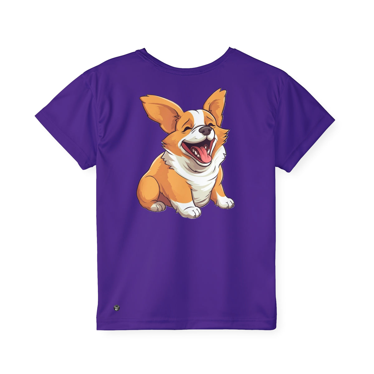 Jolly Jiggling Animated Corgi Kid's Purple Sports Tee