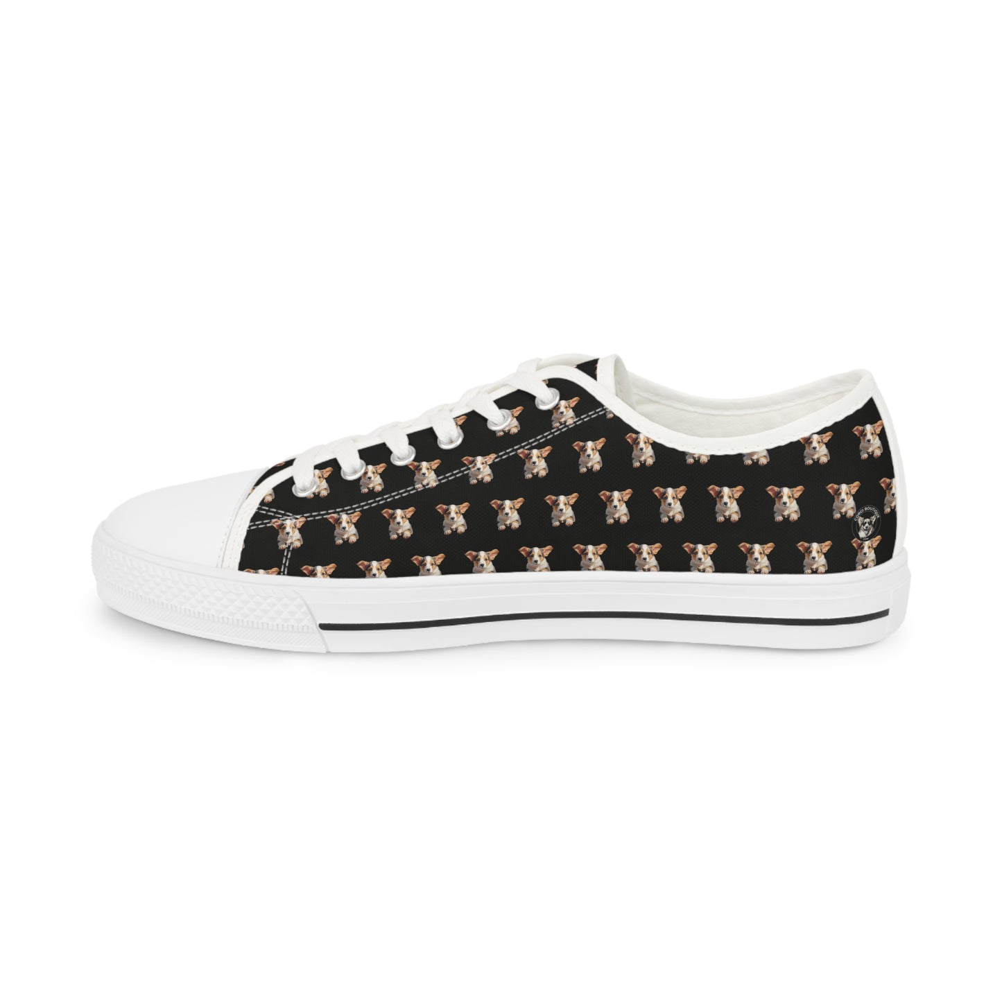 Puppy Corgi Portrait Men's Low Top Casual Black Canvas Sneakers