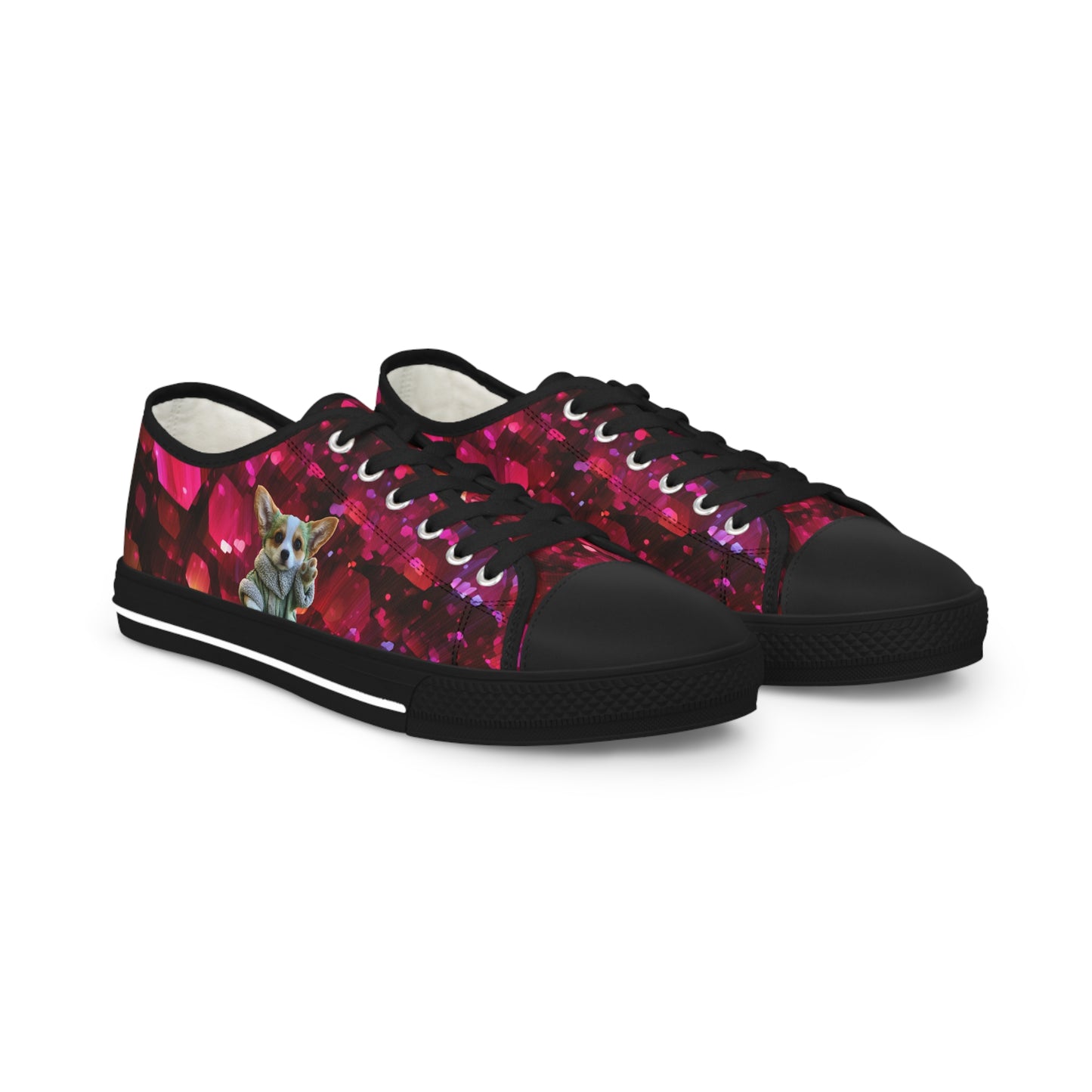 Baby Corgi Men's Space Glitter Casual Canvas Low Top Sneakers - May the Corgi Be With You!
