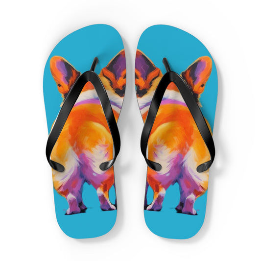 Corgi Butt Artistic Portrait Unisex Flip Flops – Blue Corgi Beach Sandals