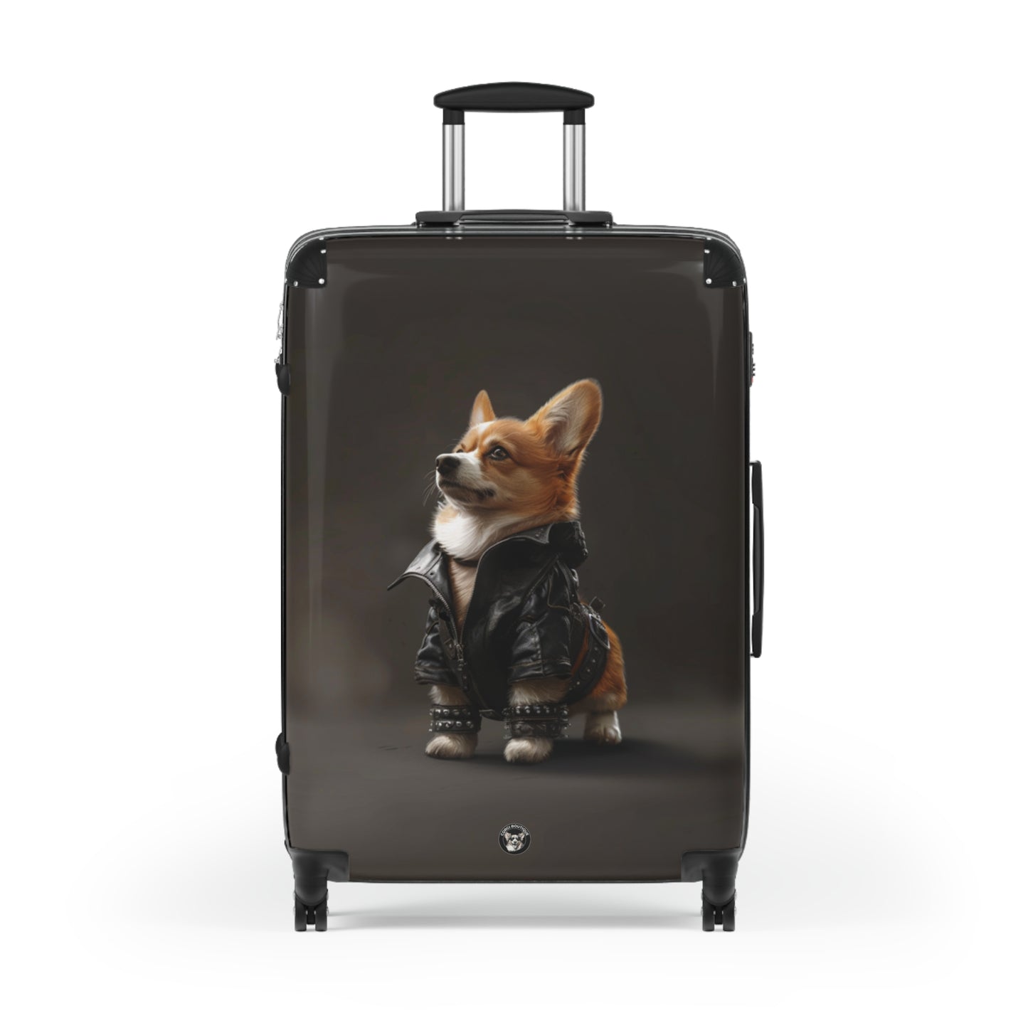 Leader of the Pack Corgi Travel Suitcases – Leather Jacket Clad Corgi Rolling Luggage