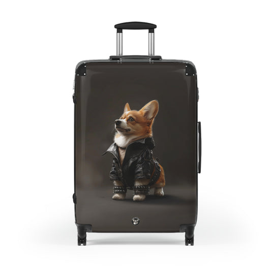 Leader of the Pack Corgi Travel Suitcases – Leather Jacket Clad Corgi Rolling Luggage