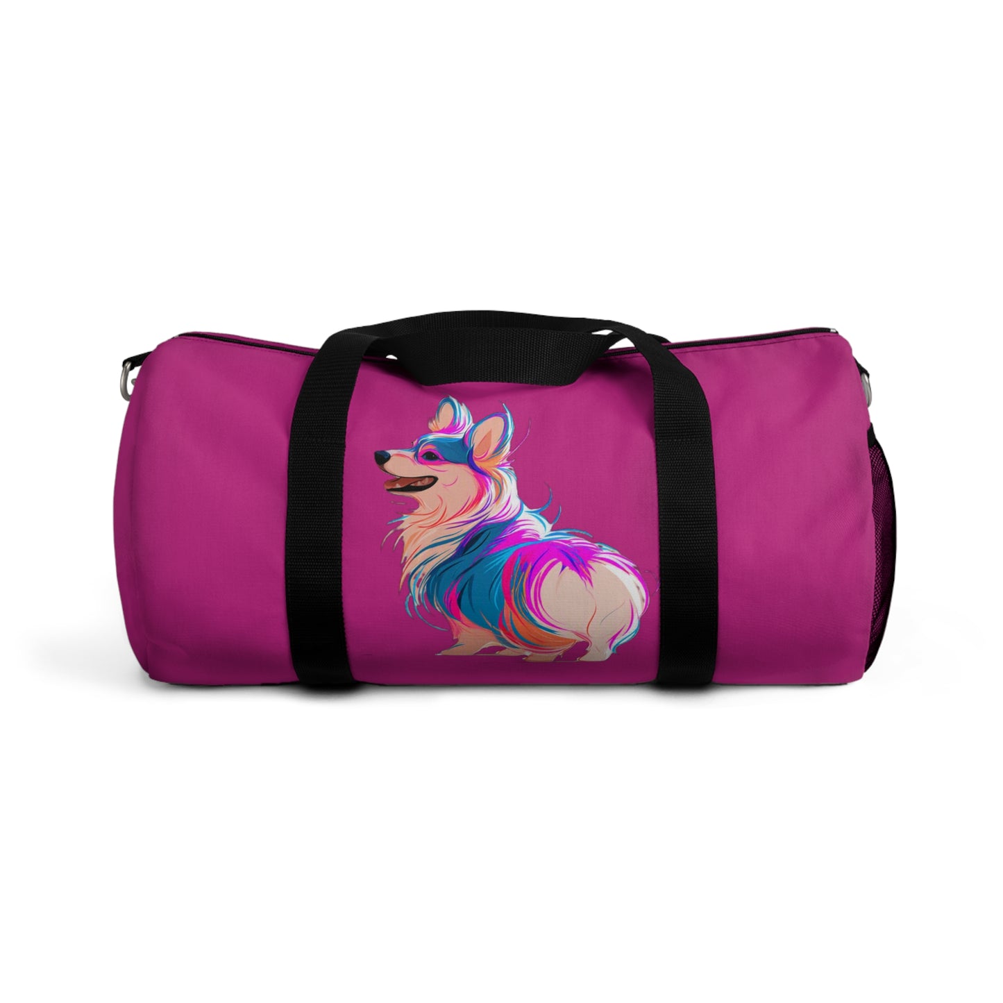 Party Pup Artistic Corgi Illustration Duffel Bag - Punker in Fuchsia Travel Gym Bag