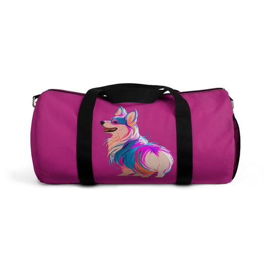 Party Pup Artistic Corgi Illustration Duffel Bag - Punker in Fuchsia Travel Gym Bag