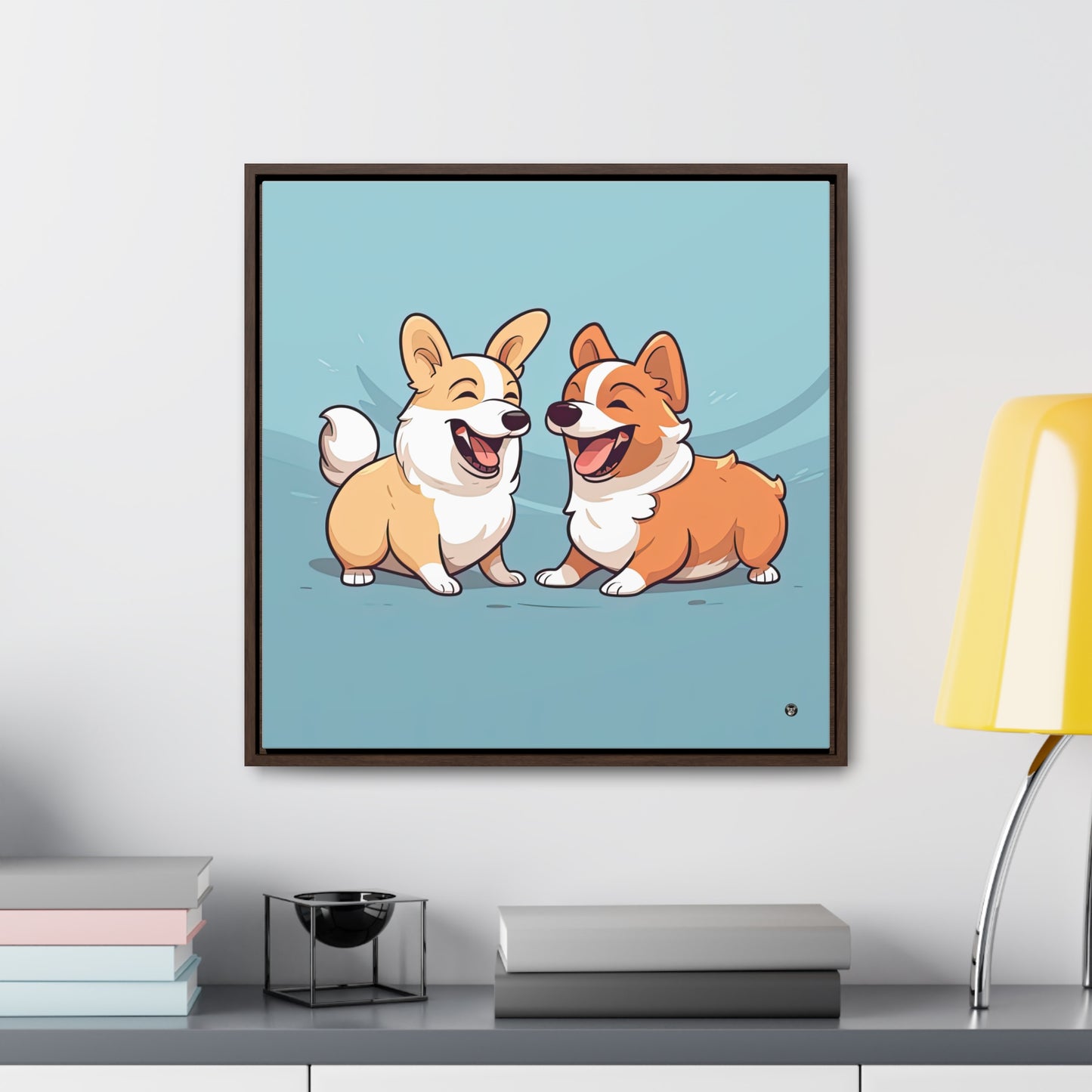 Corgi Couple - Framed on Canvas