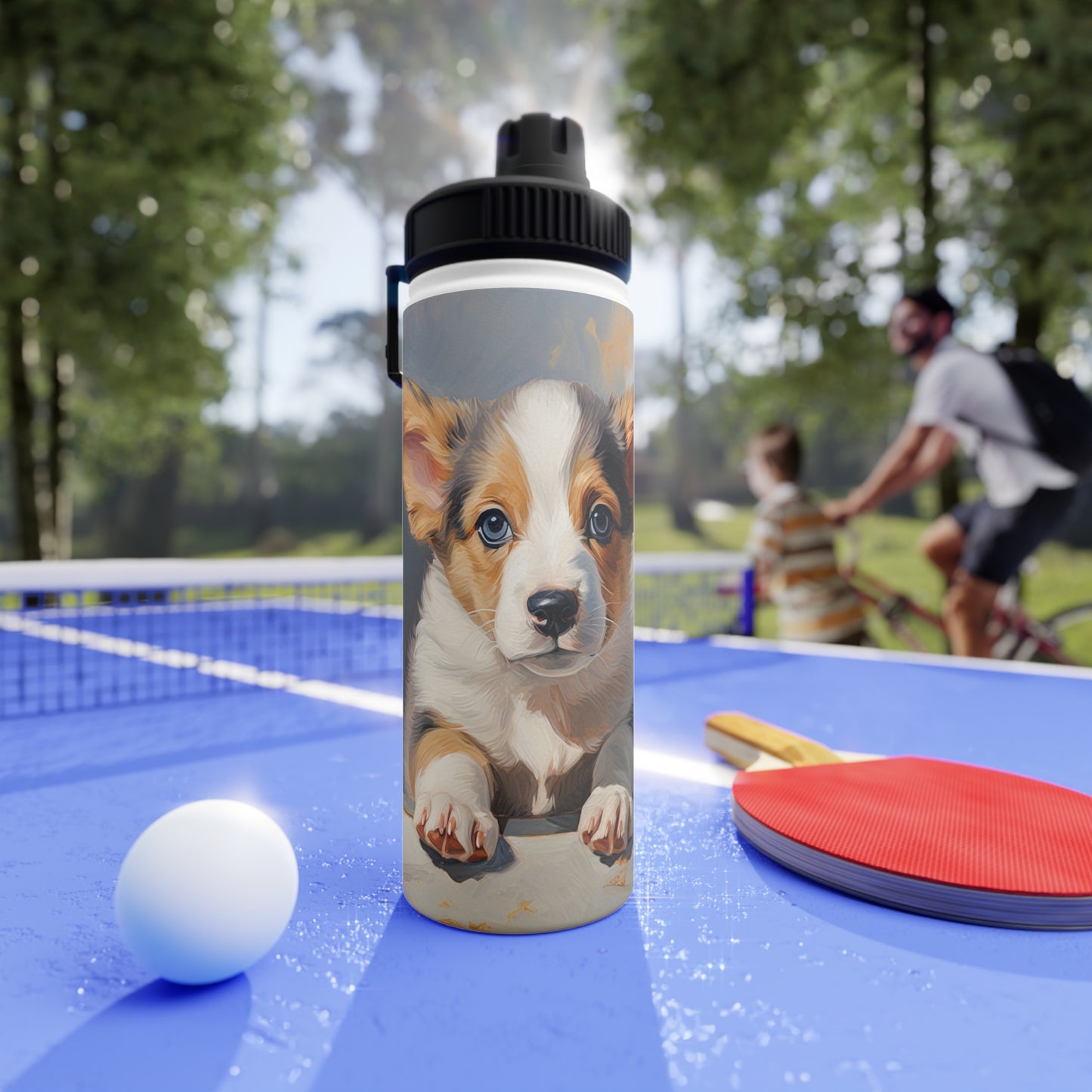 Puppy Portrait - Water Bottle with Sport Lid