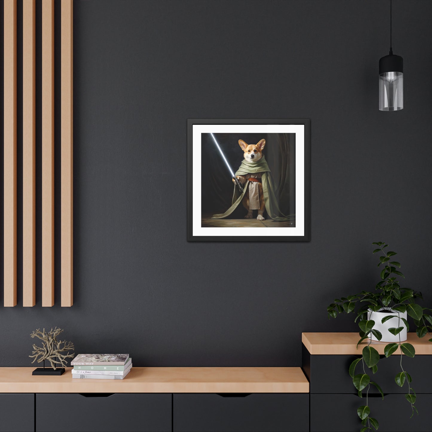 Impression Encadrée Corgi Jedi