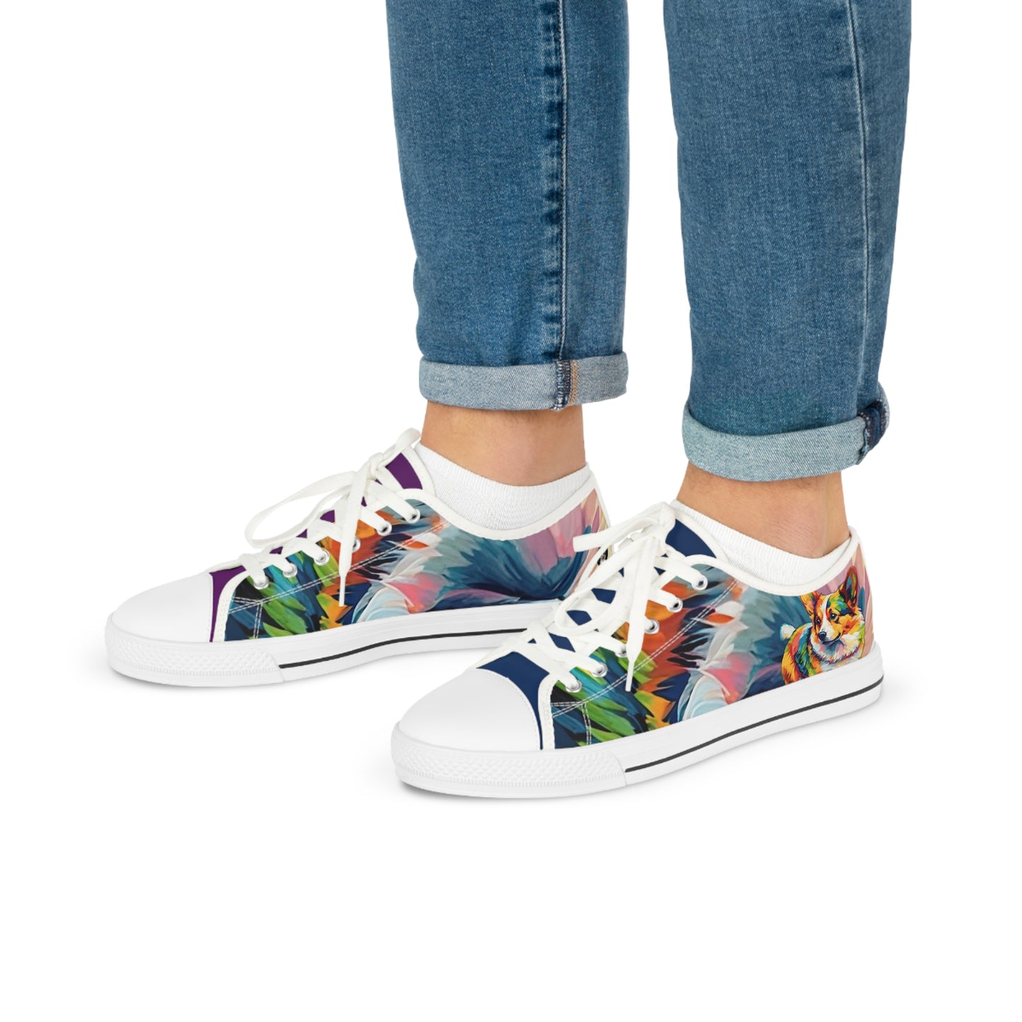 Scouter Corgi Artistic Abstract Colorful Men's Low Top Casual Canvas Sneakers