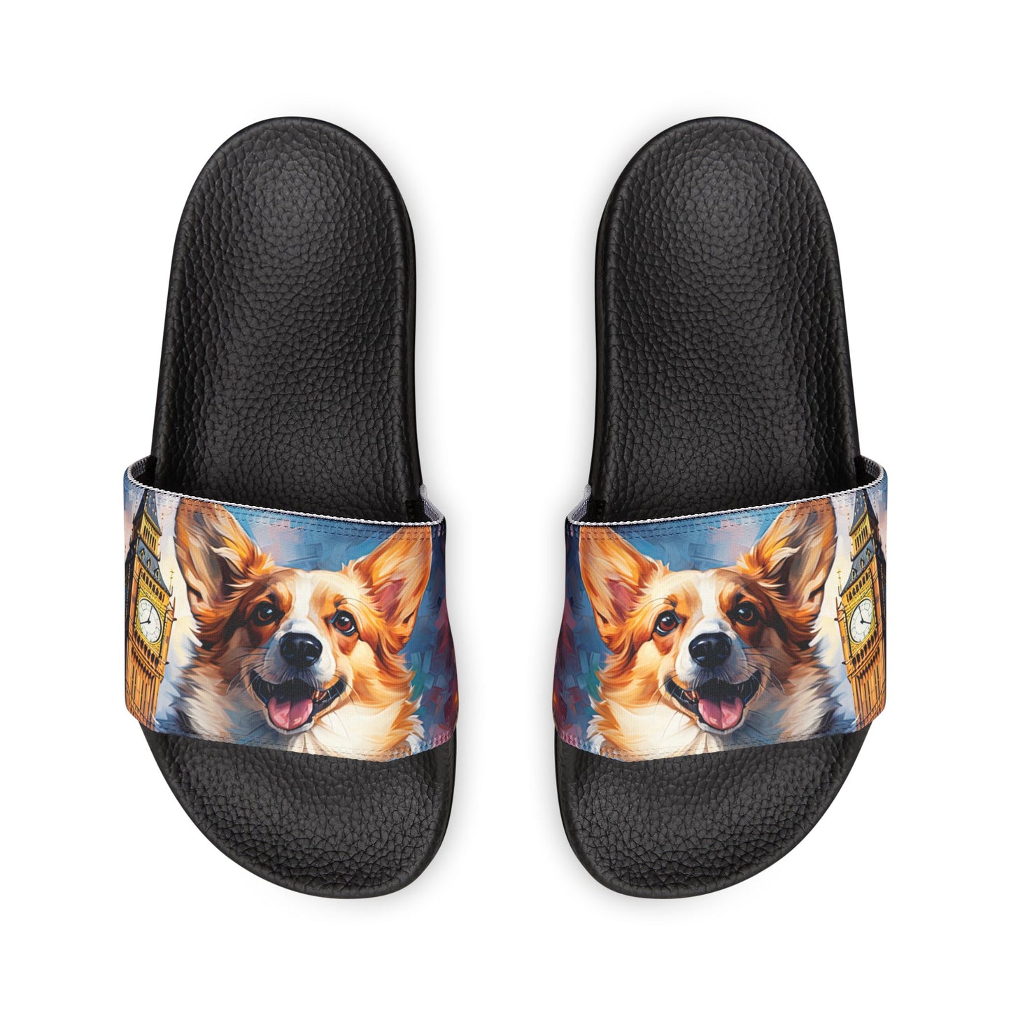 Corgi & Big Ben in London Men's Slide Sandals - Casual Pool & Beach Slides