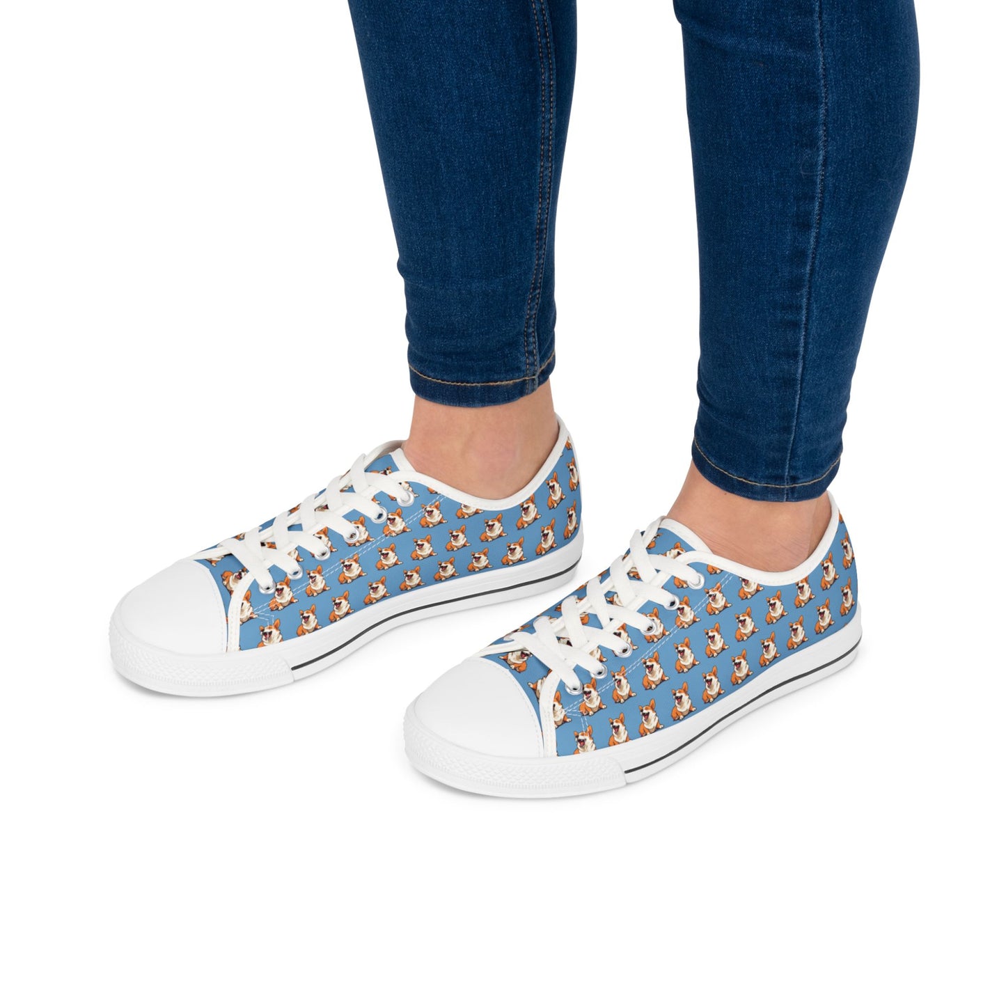 Comical Corgi Mosaic Pattern Women’s Low Top Casual Blue Canvas Sneakers