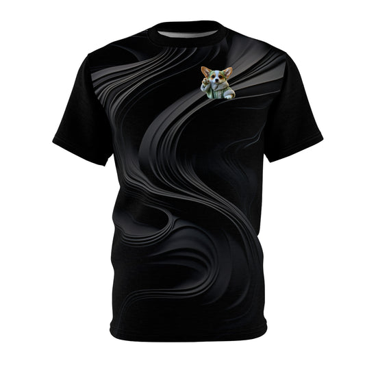 May the Corgi Be With You Unisex Bold Fashion Tee - Swirling Deep Space Black Graphic Corgi Shirt